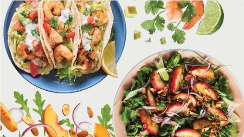 2 plates of food with colorful embellishments
